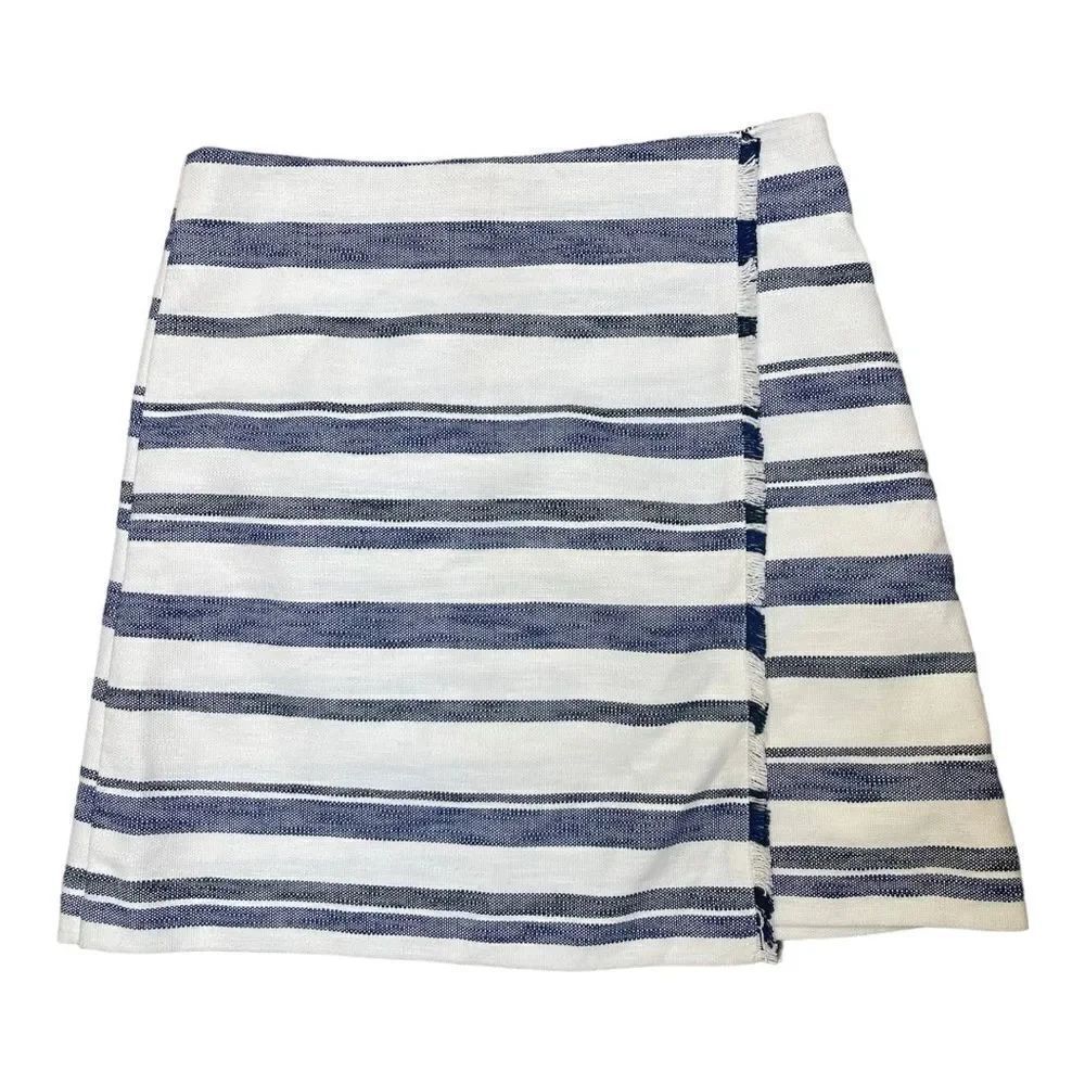 LOFT Blue White Striped Faux Wrap Skirt Womens Size 8 NWT Preppy Summer
